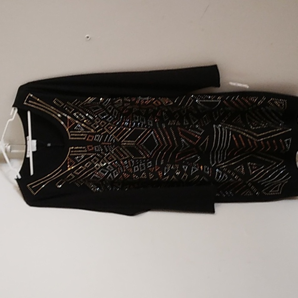 JunaRose dress from Lord and Taylor. Black with silver and gold